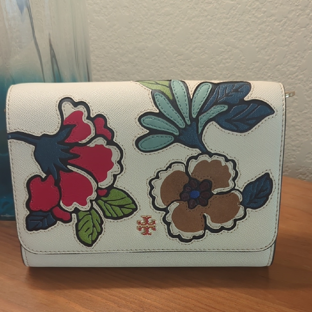 Tory Burch White and Red Floral Clutch